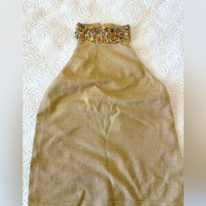 VINTAGE Yansi Fugel Gold Lame and sequin collar Metallic Crop Top .